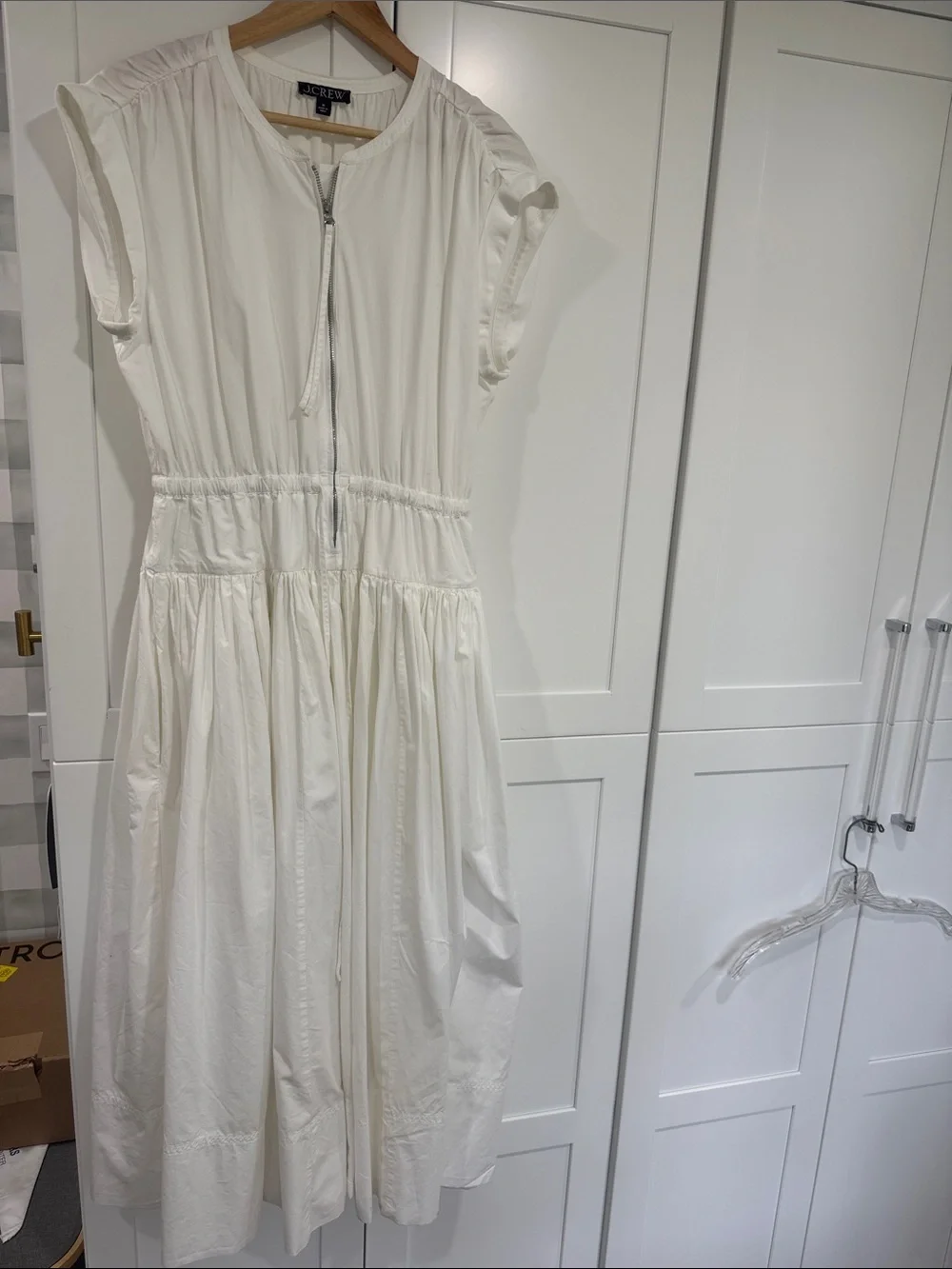 J. Crew Cream Zip-Front Cotton Midi Dress